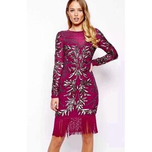 NWT Frock and Frill Embellished Silver Star Sequin‎ Beaded Dress Red UK 8 US 4